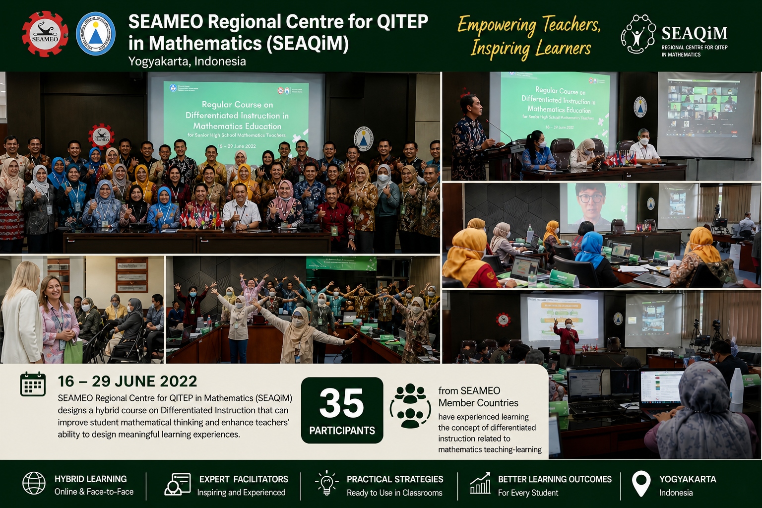 Dr. E presenting for SEAMEO QITEP in Mathematics — 500 junior high math teachers across Southeast Asia, delivered live from California