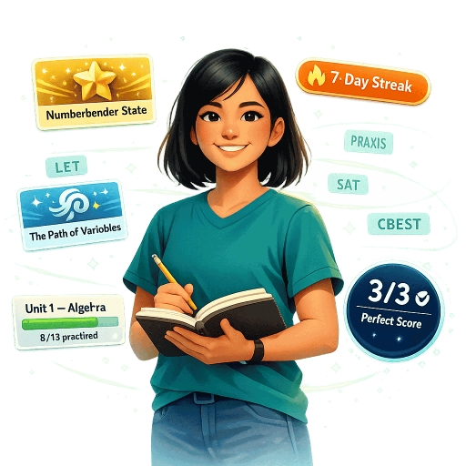 Gamified test prep — earn badges, track streaks, practice math for LET, UPCAT, SAT and more
